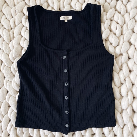Madewell Ribbed Button-Front Crop Tank - Picture 2 of 7